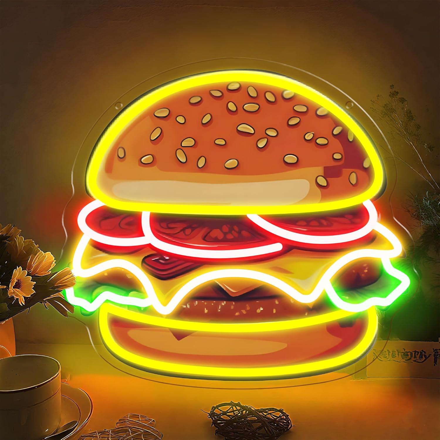Lighting Decor Ideas - Neonowy Znak LED Burger Hamburger Lampa