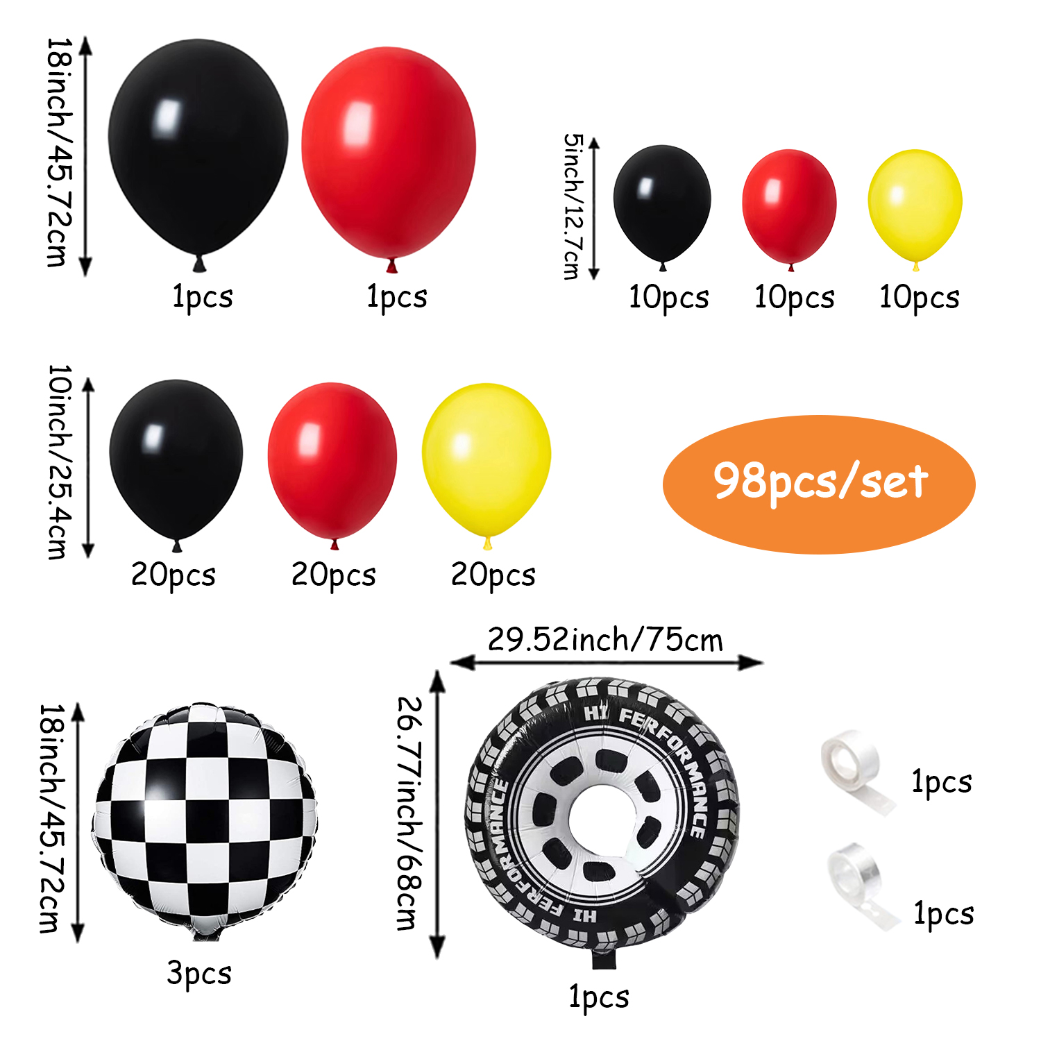 98-częściowy żółto-czarny zest – Lighting Mcqueen Decor recenzja i cena